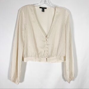 Forever 21 Sheer Cream v neck Button-Down Vneck Top, Blouse Size M